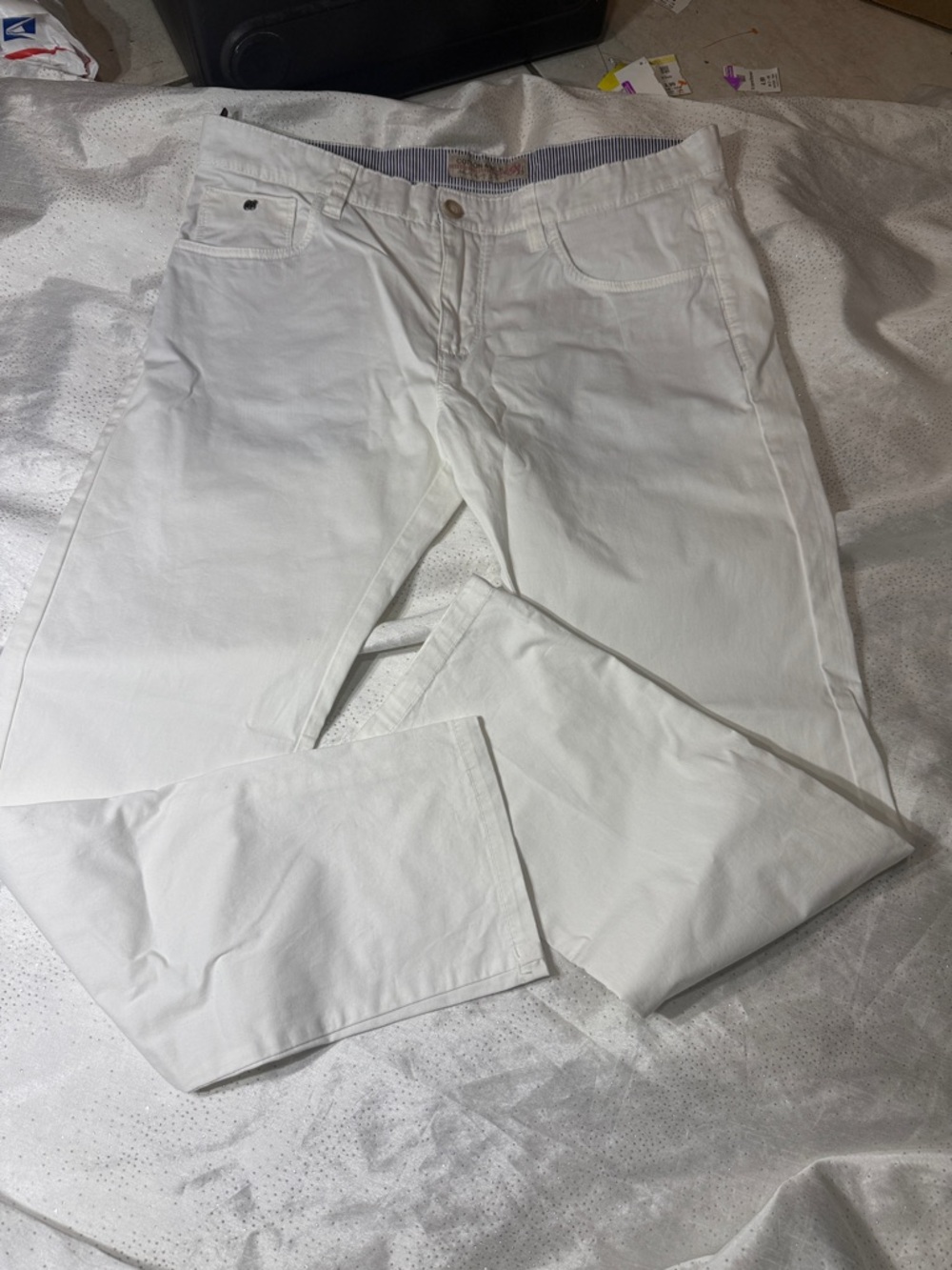 Cotton & silk White Slim Fit Pants for men size 54
